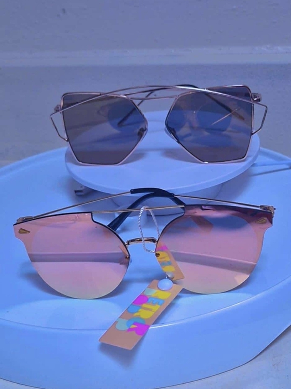 Women's Pink Mirrored Sunglasses with Rose Gold Frame